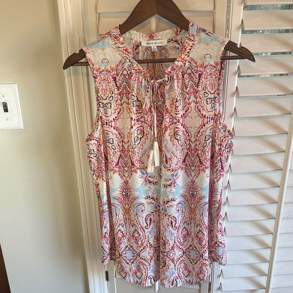 Rose & Olive Pink and Blue Paisley Sleeveless Blouse